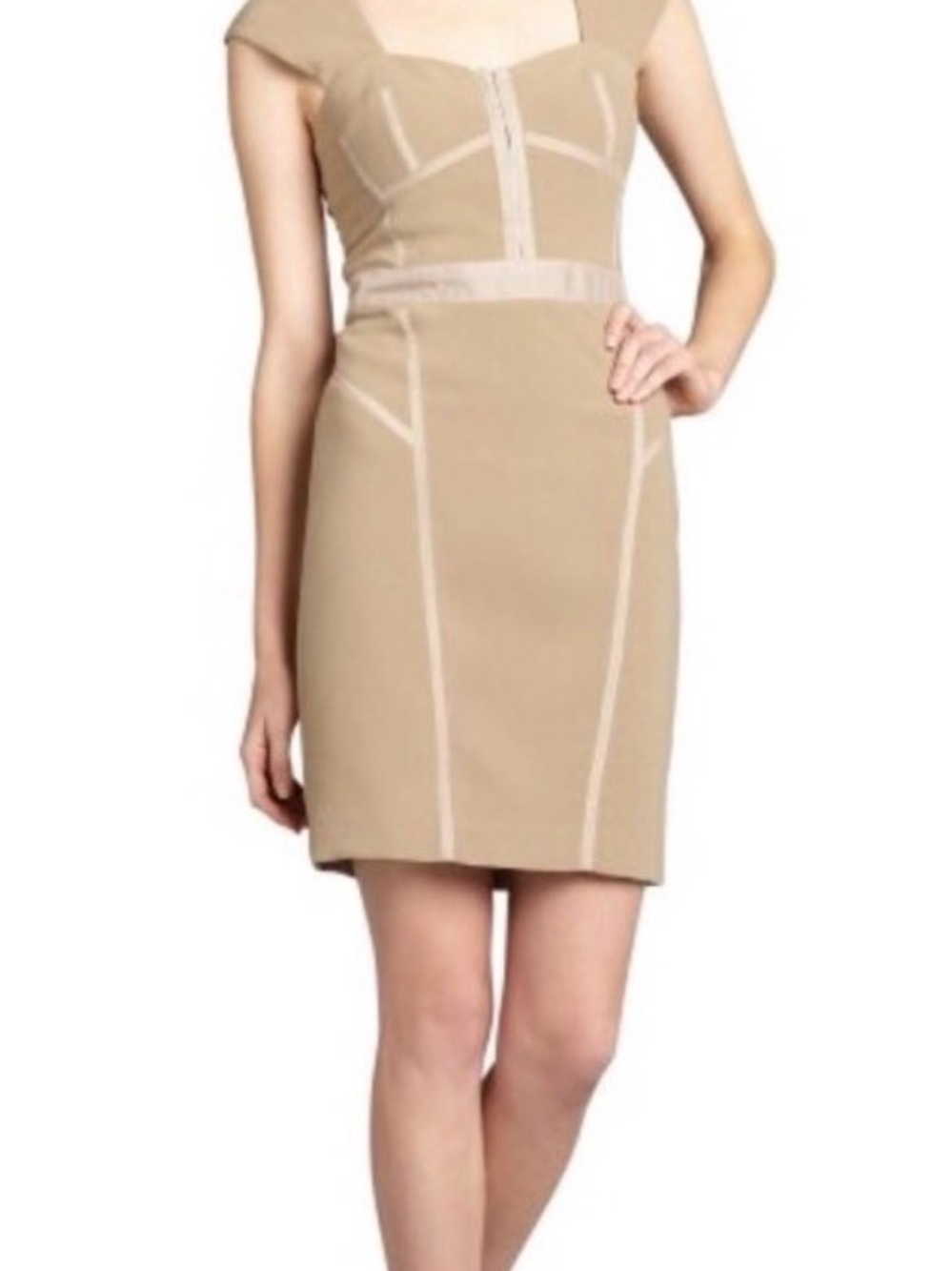 Rebecca Taylor Beige Mini Sheath Dress with Contrast Stitching